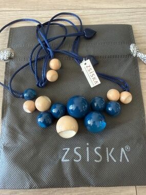 NWT ZSISKA Navy & Taupe Statement Necklace | Art to Wear